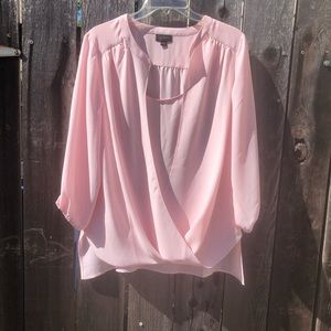 New Pink Crossover Draped Blouse
